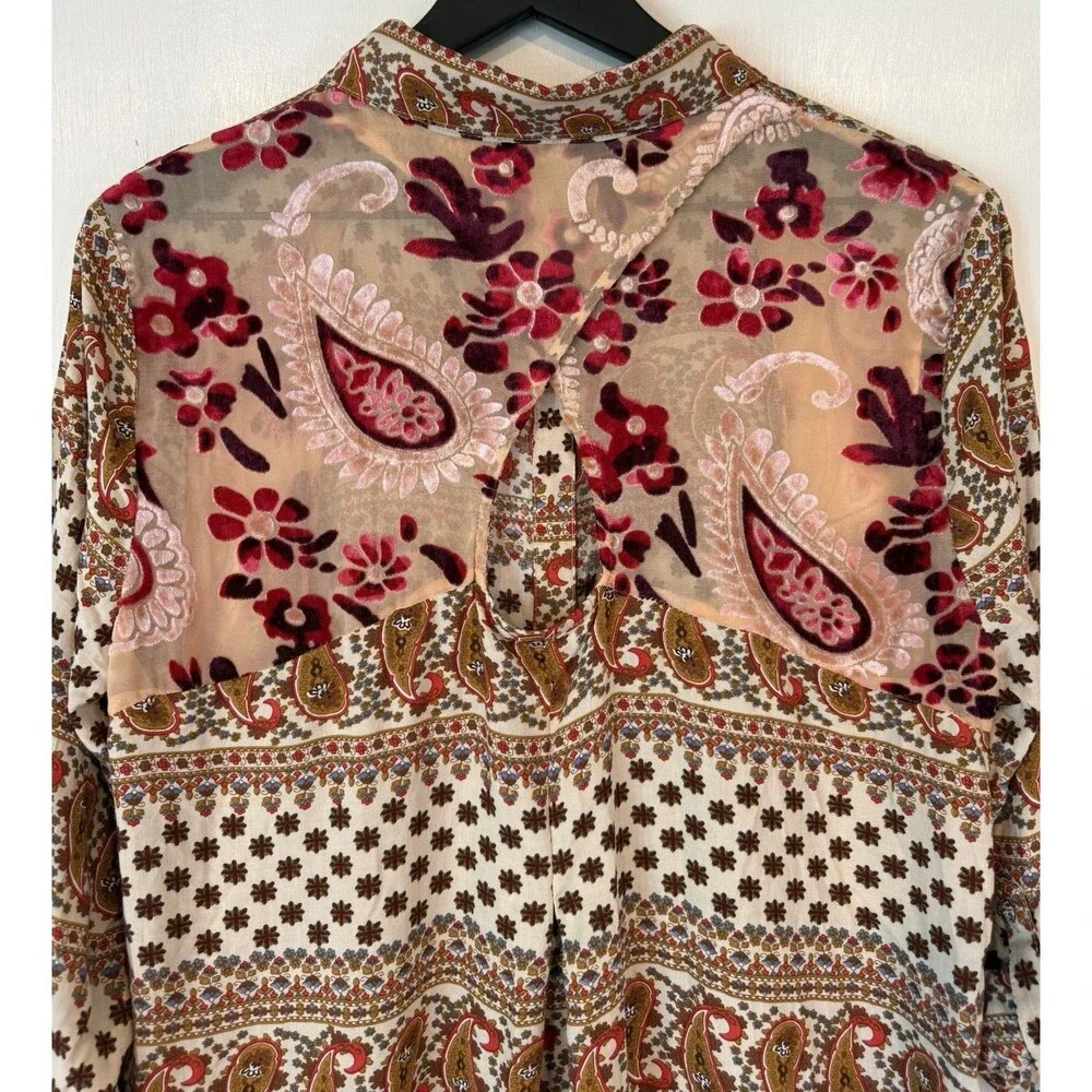 Aratta Silent Journey Boho Maxi Shirt Dress Tunic Button Up Whimsical Size M